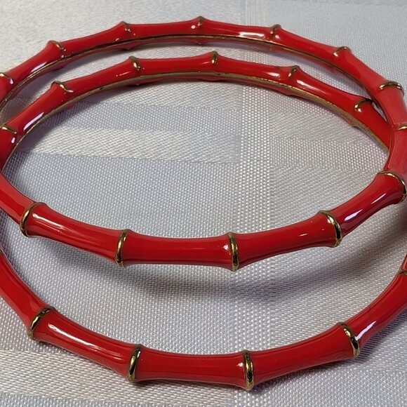 BRACELET BANGLE RED METAL BAMBOO STYLE WOMAN FASHION WEAR WOMEN CASUAL JEWELRY - Picture 4 of 15